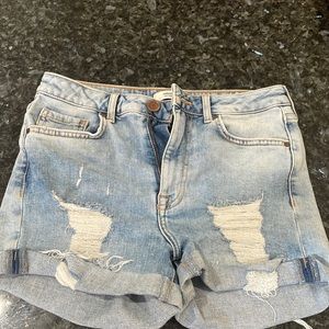 FOREVER 21 Women Denim Shorts Size 24 Blue Ripped Distressed Casual High Rise